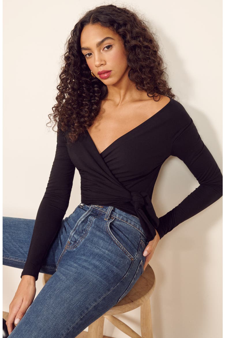 Cherie Wrap Top, Alternate, color, BLACK