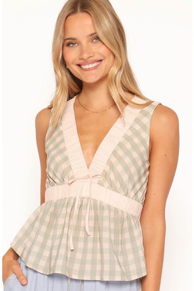 Solace Peplum Top, Alternate, color, GREEN/ PINK GINGHAM