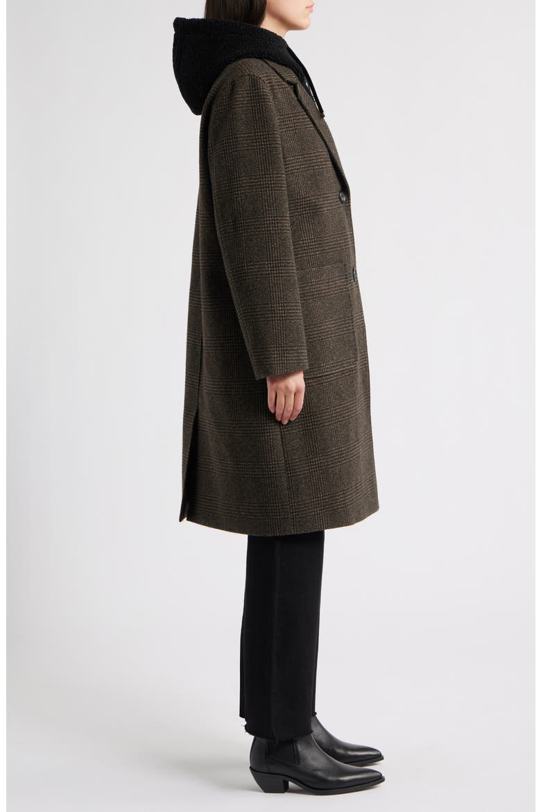 Longline Coat with Inset Faux Shearling Bib, Alternate, color, BROWN/ BLACK