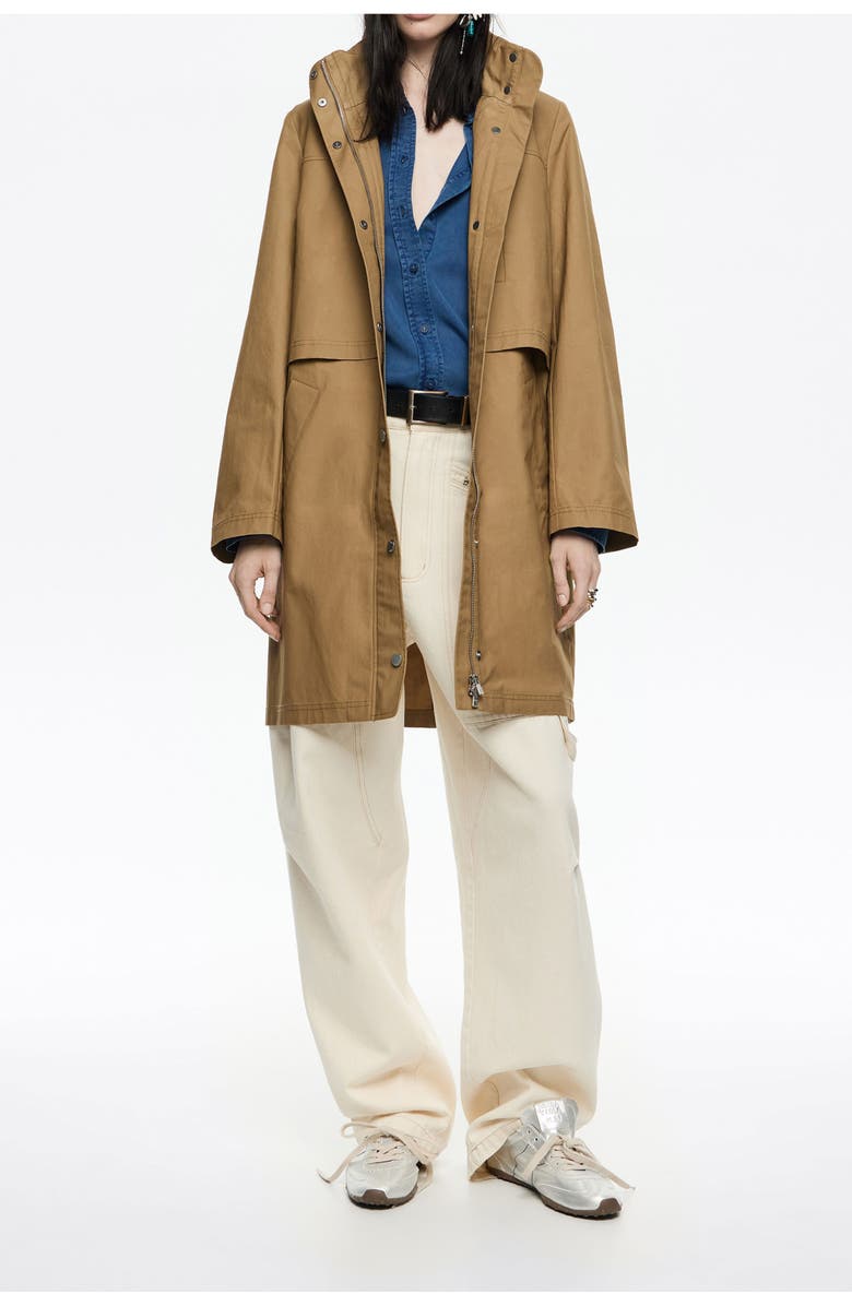 Bimba y Lola Technical Cotton Straight Trench, Main, color, Khaki