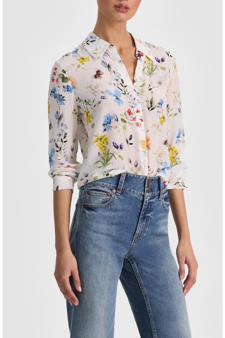 Willa Floral Silk Button-Up Shirt, Alternate, color, TWISTING VINES OFF WHITE
