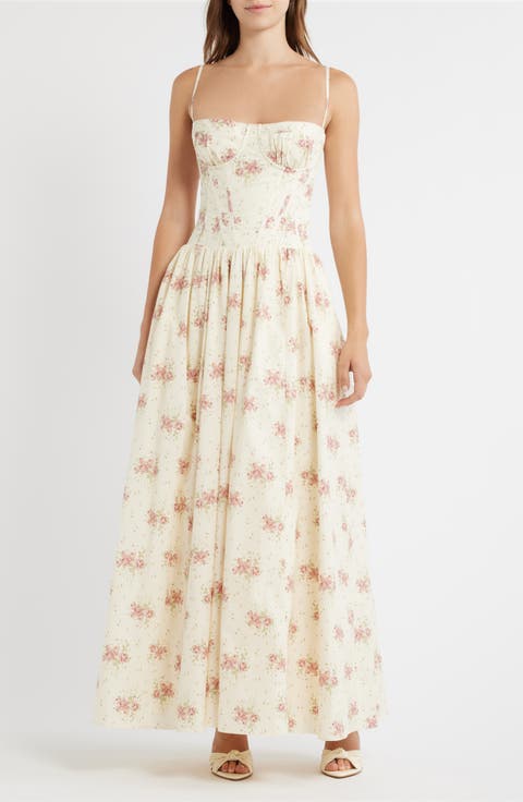 Rona Floral Stretch Cotton Maxi Cocktail Dress