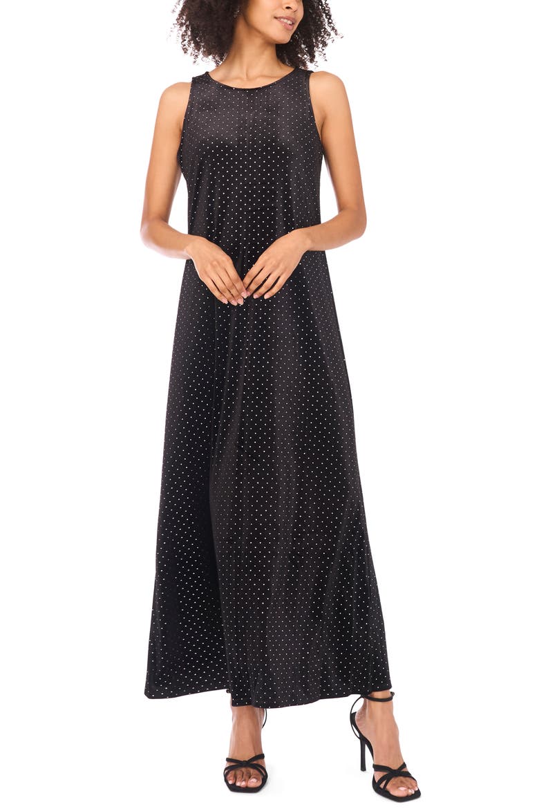 Dot Keyhole Back Sleeveless Maxi Dress, Main, color, RICH BLACK