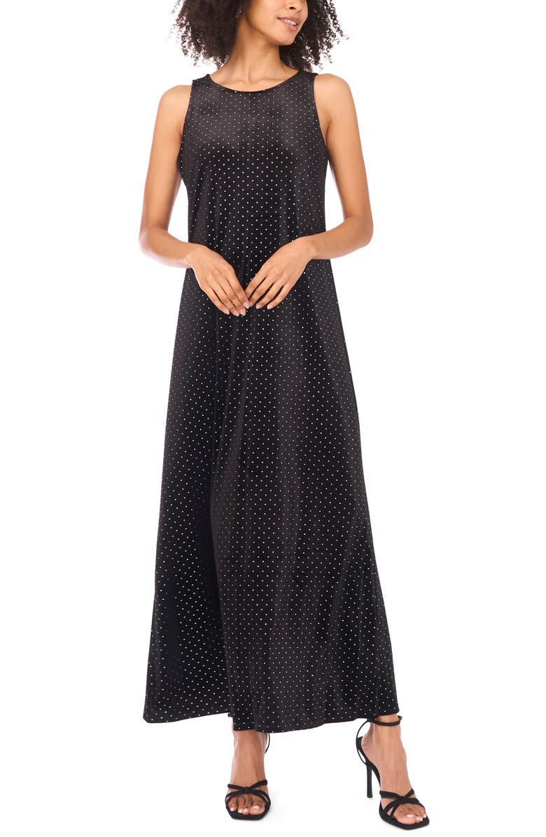 Vince Camuto Dot Keyhole Back Sleeveless Maxi Dress, Main, color, Rich Black