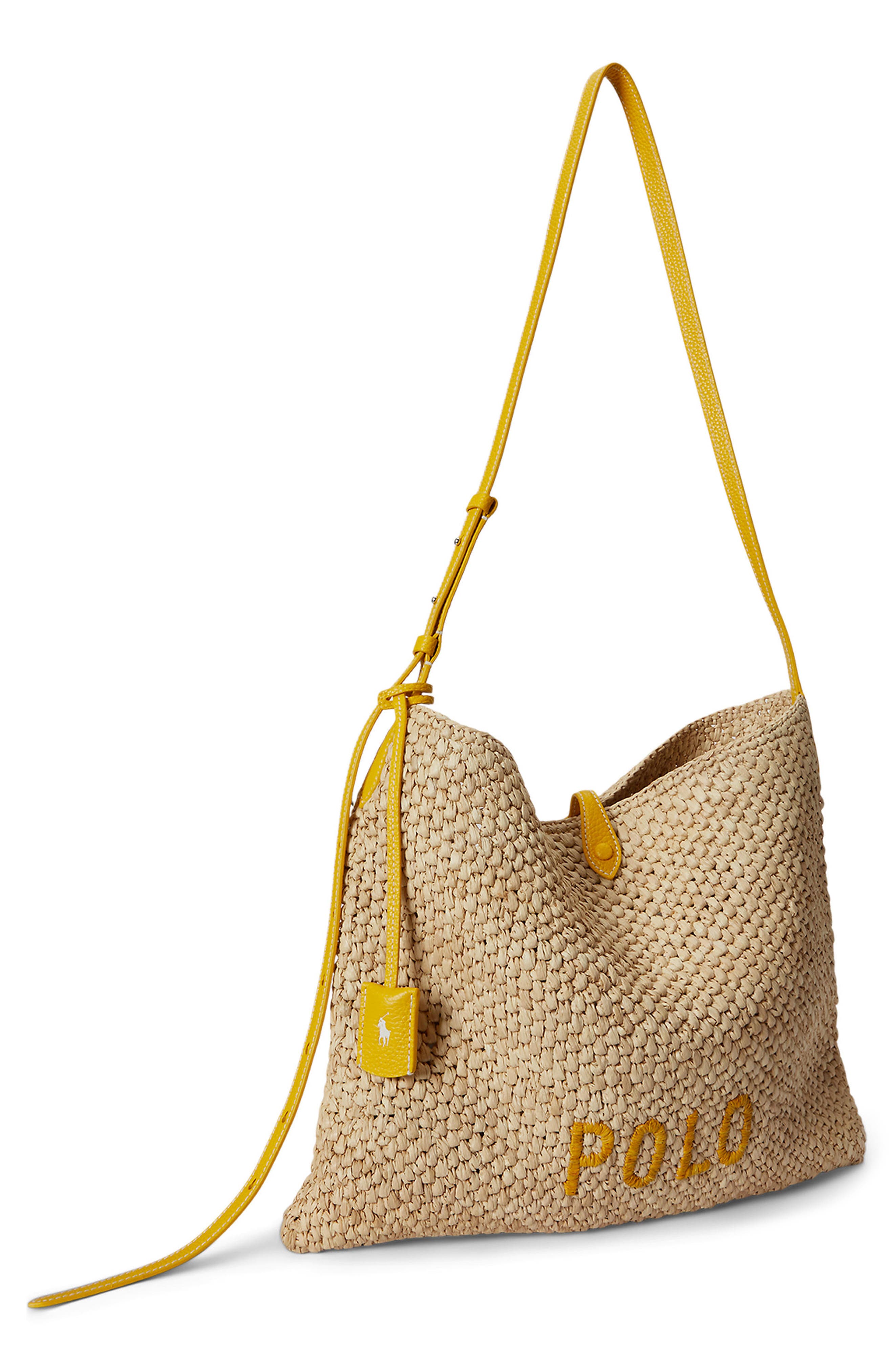 Polo Ralph Lauren Polo Play Raffia Messenger Bag, Alternate, color, Natural/ Canary Yellow