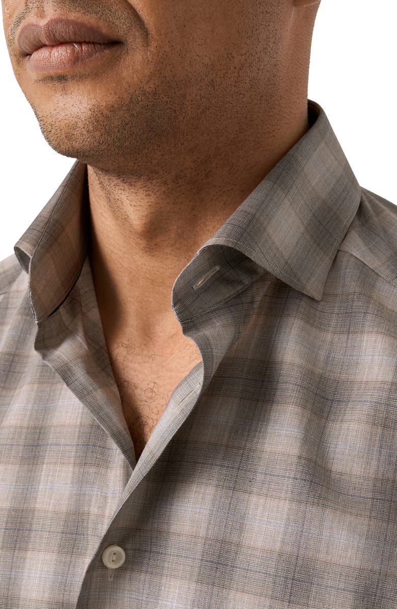 Eton Slim Fit Check Mélange Organic Cotton Twill Dress Shirt, Alternate, color, Light Beige