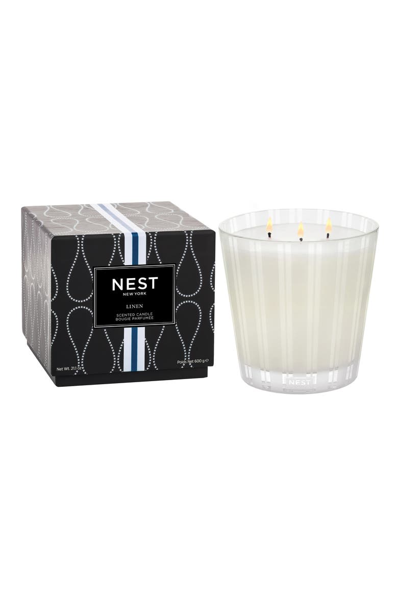 Linen 3-Wick Candle, Main, color, NO COLOR