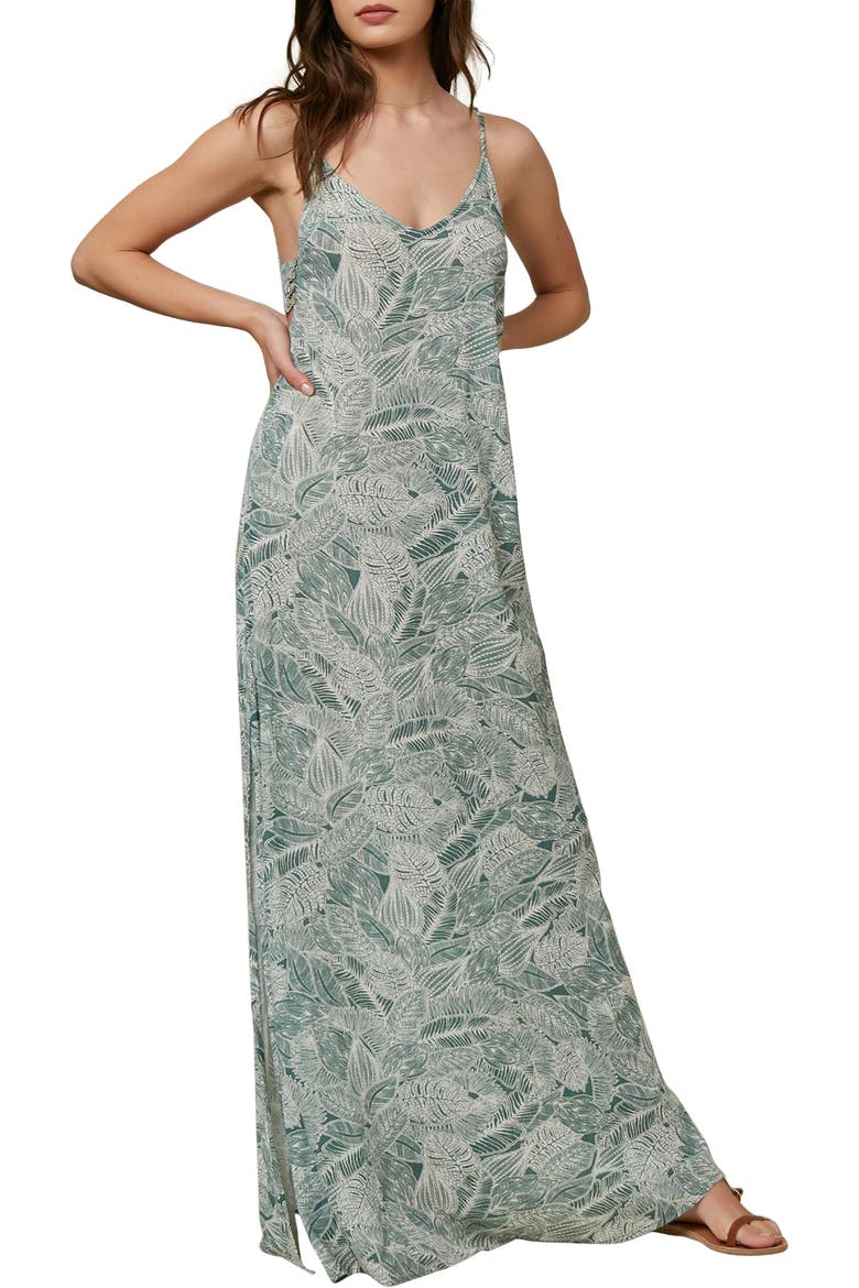 Jupiter Leaf Print Maxi Dress, Main, color, WASHED SPRUCE