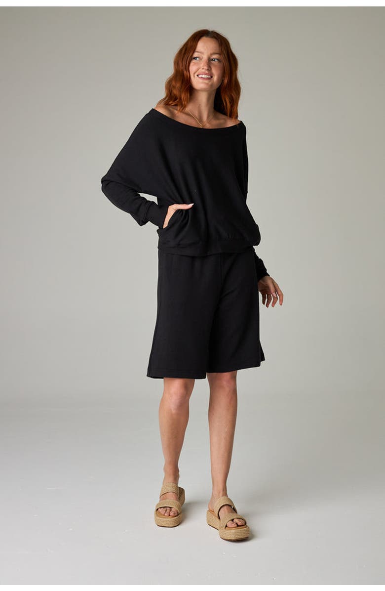 eavolu Baikal Eco-Luxe Fleece Off-Shoulder Crop Top - Cloud-Soft Comfort, Alternate, color,