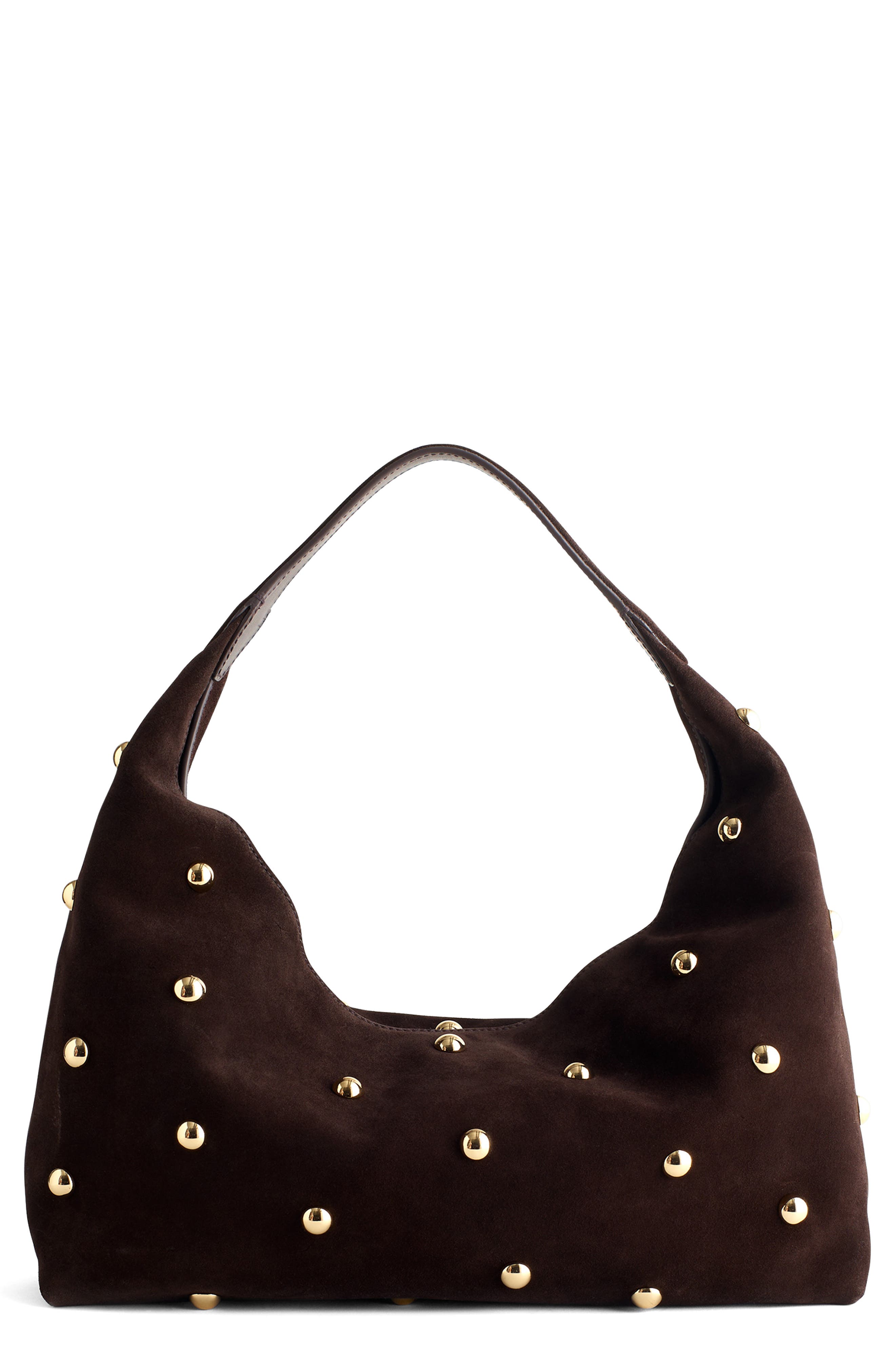 The Mylie Studded Suede Shoulder Bag, Alternate, color, DARK CAROB