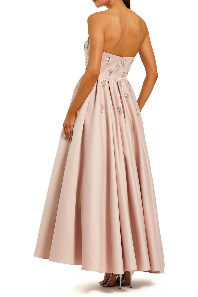 Crystal Embellished Strapless Satin A-Line Dress, Alternate, color, Blush