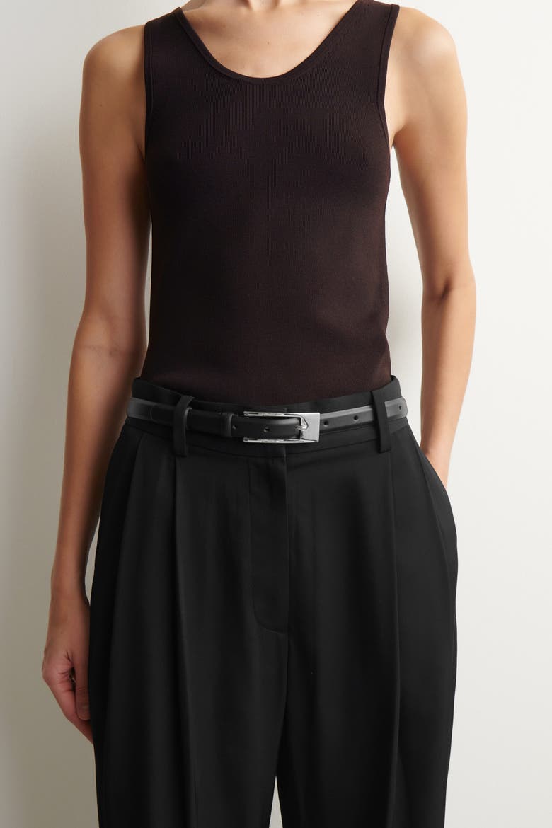 Elongated-buckle Leather Belt, Alternate, color, BLACK