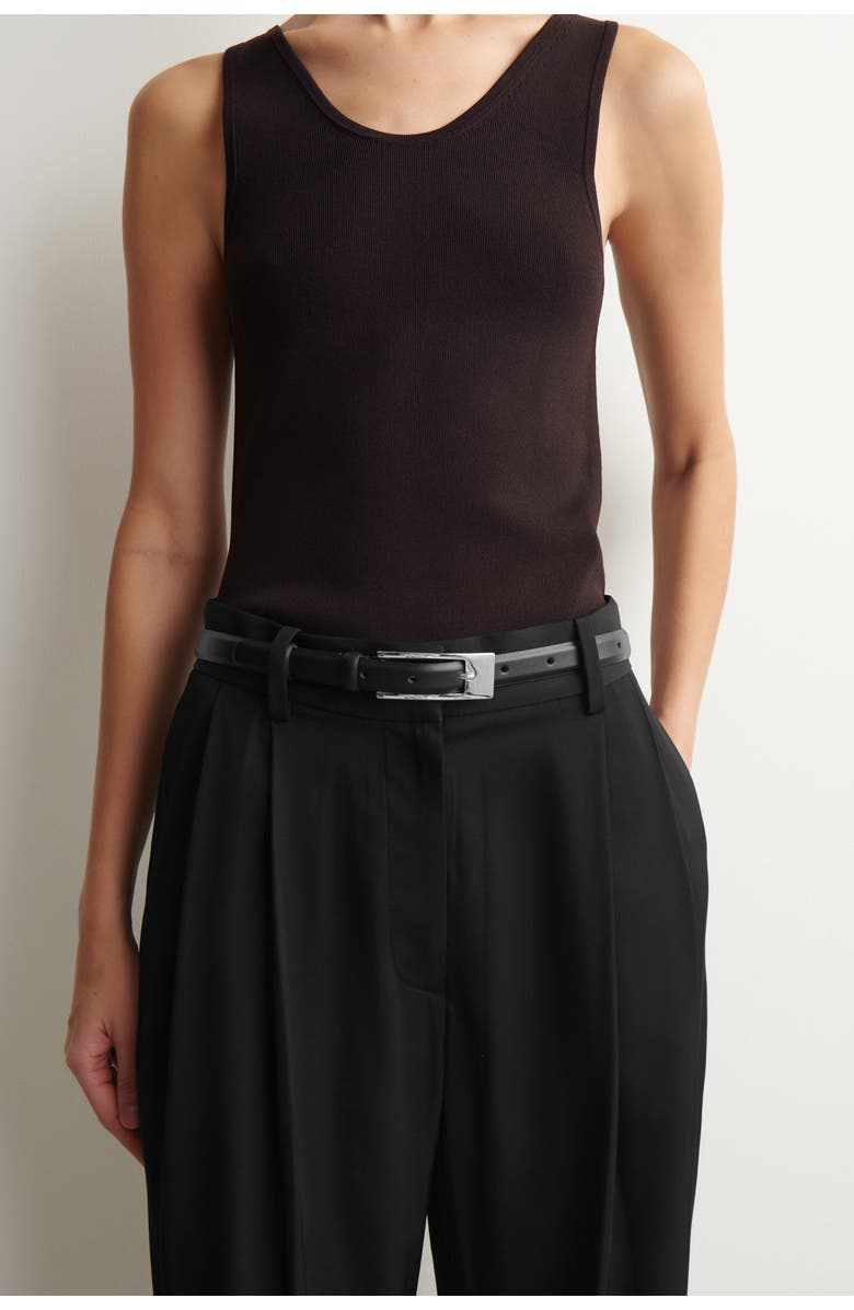 COS Elongated-buckle Leather Belt, Alternate, color, Black