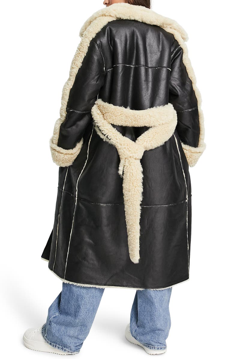 ASOS DESIGN Paneled Faux Shearling Coat, Alternate, color, 