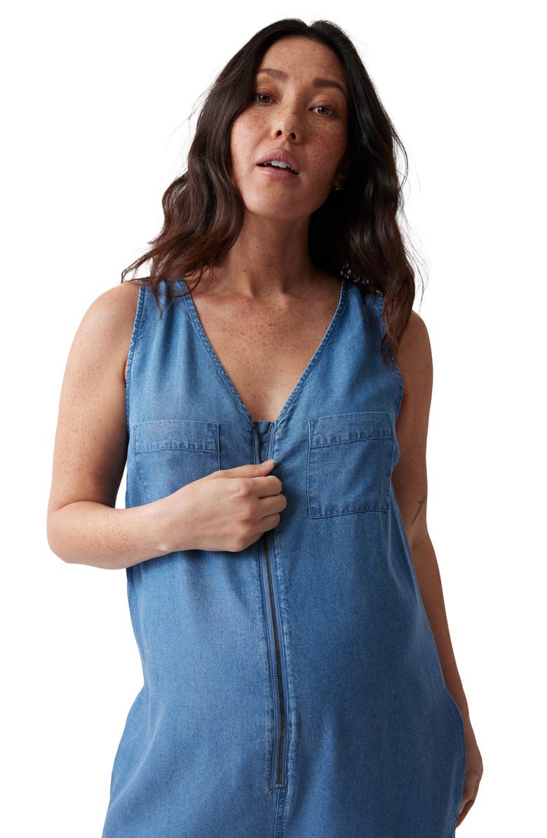 Ingrid & Isabel<sup>®</sup> Zip Chambray Maternity Jumpsuit, Alternate, color, Medium Wash Chambray