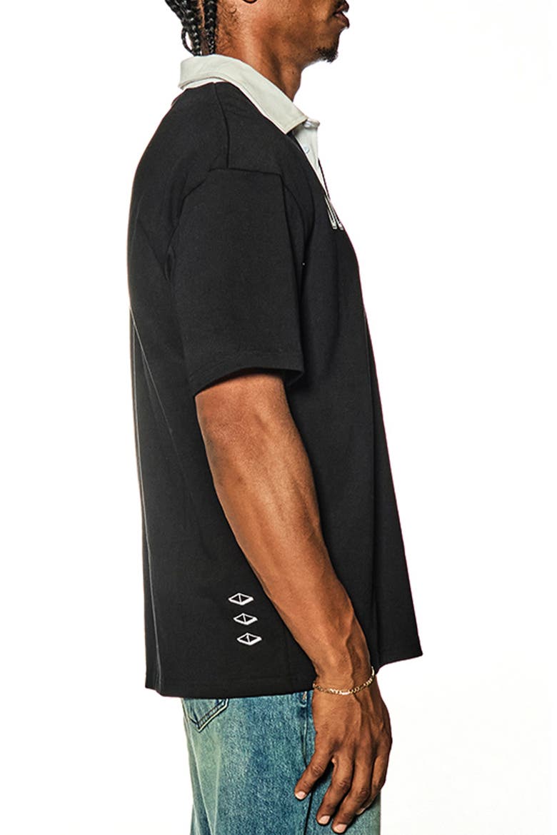 Post Game Embroidered Cotton Rugby Polo, Alternate, color, BLACK