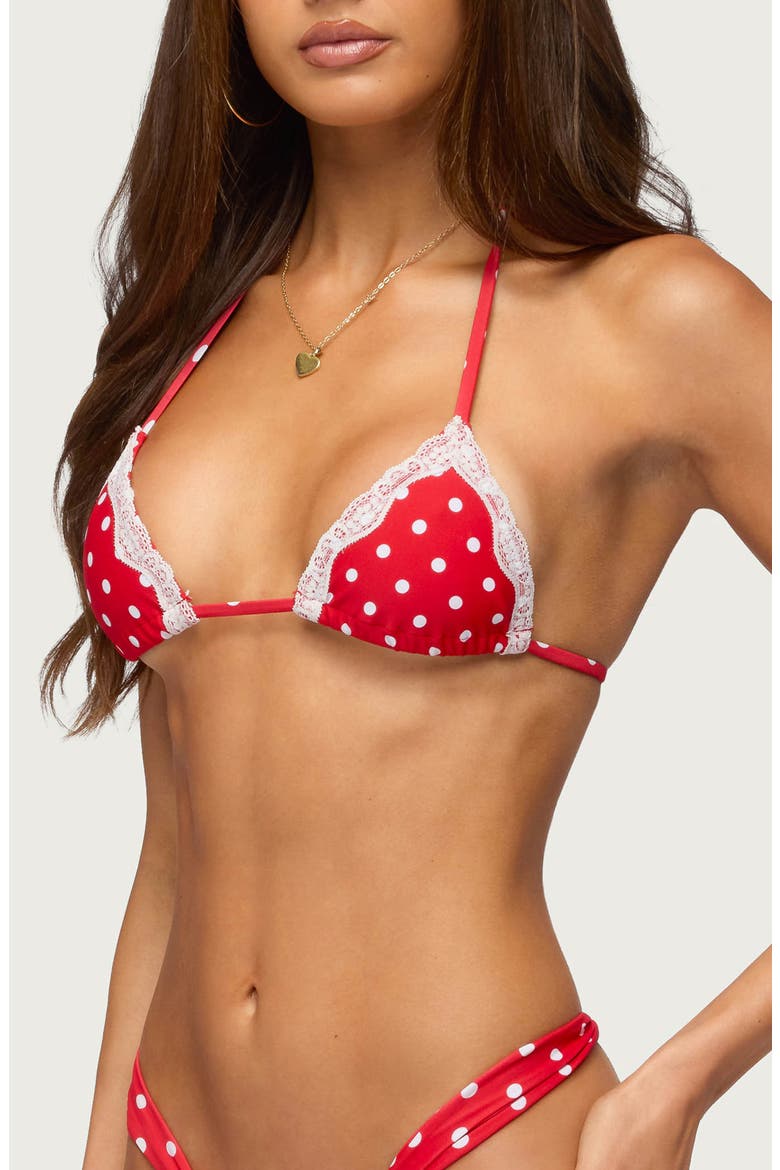 Bina Lacey Polka Dot Bikini Top, Alternate, color, RED-AND-WHITE