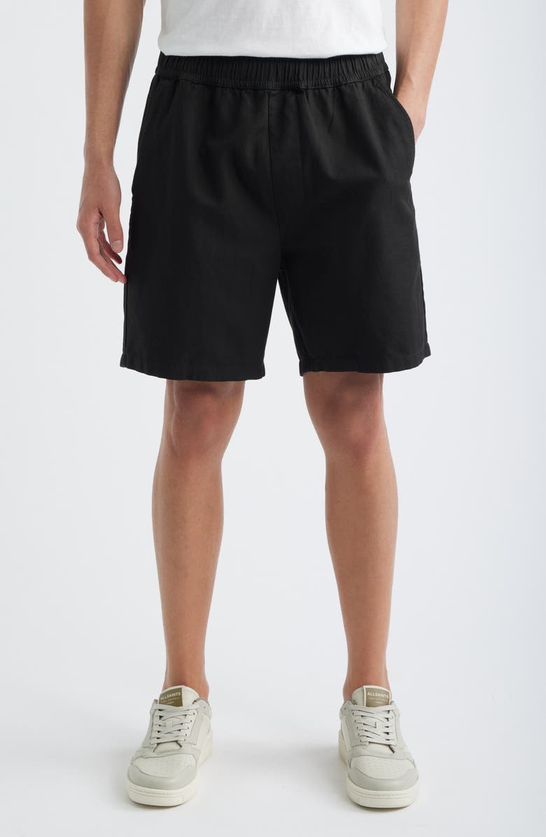 AllSaints Folgate Cotton & Linen Twill Shorts, Main, color, Shaded Black