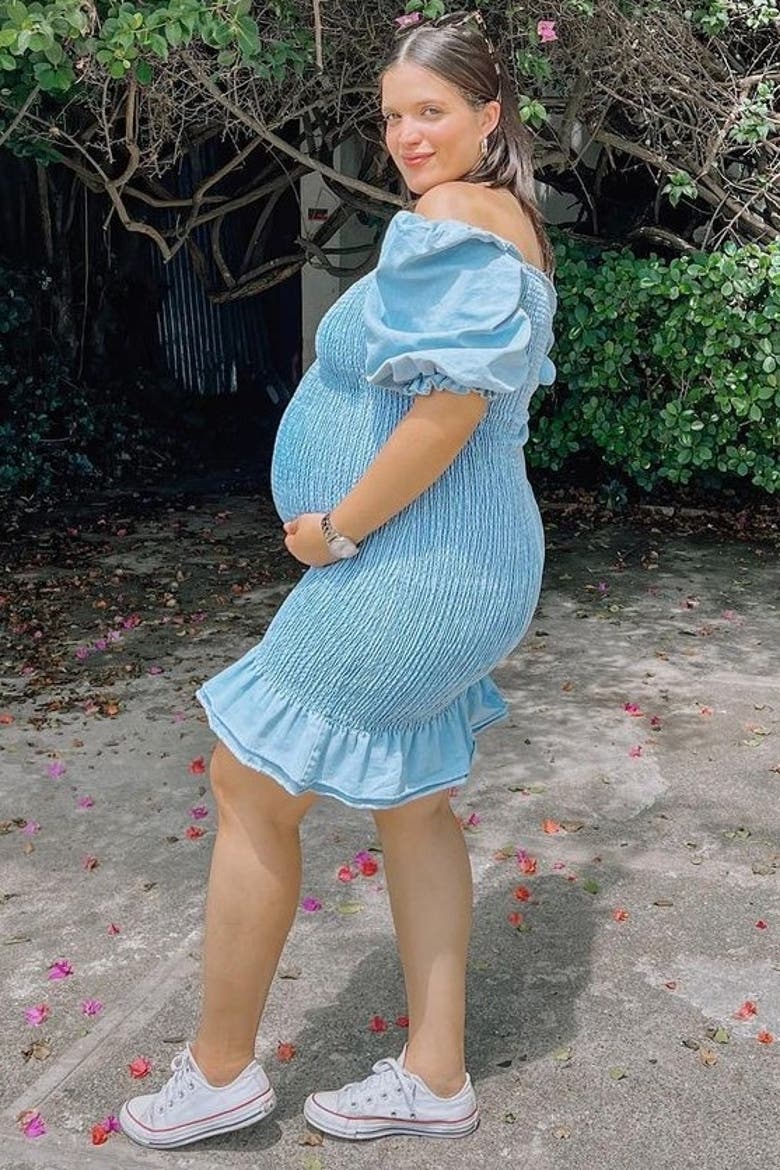 Square Neck Smocked Denim Dress, Alternate, color, Light Blue