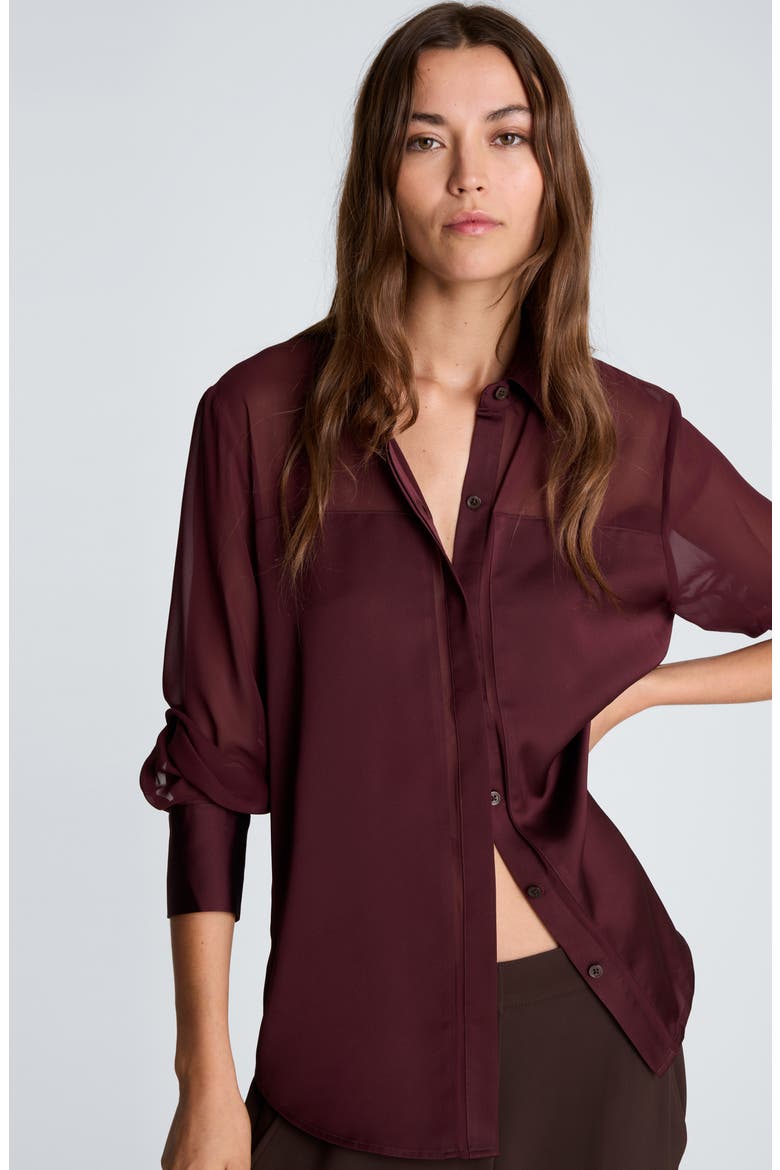 Sheer Panel Long Sleeve Shirt, Alternate, color, SUGAR BEET
