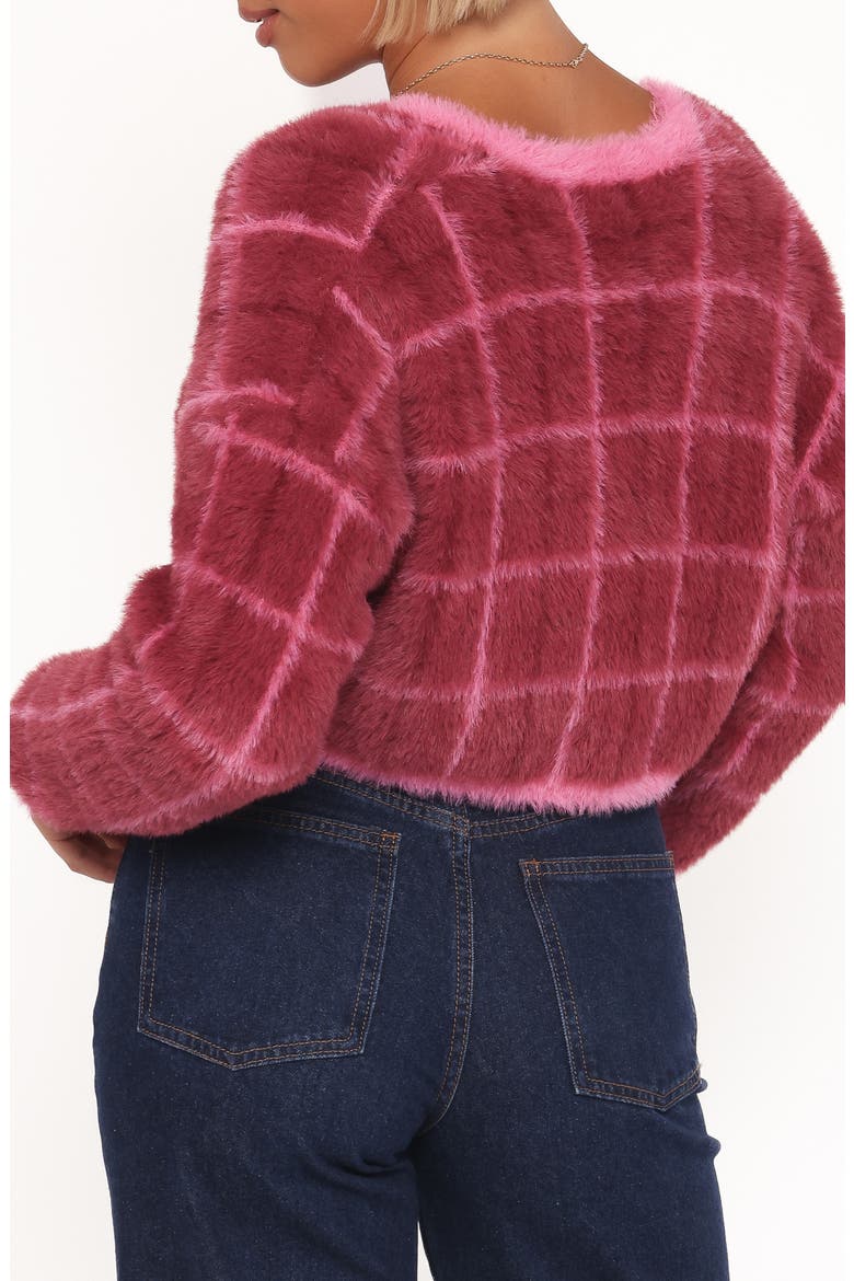 Viola Brushed Plaid Cardigan, Alternate, color, BURGUNDY