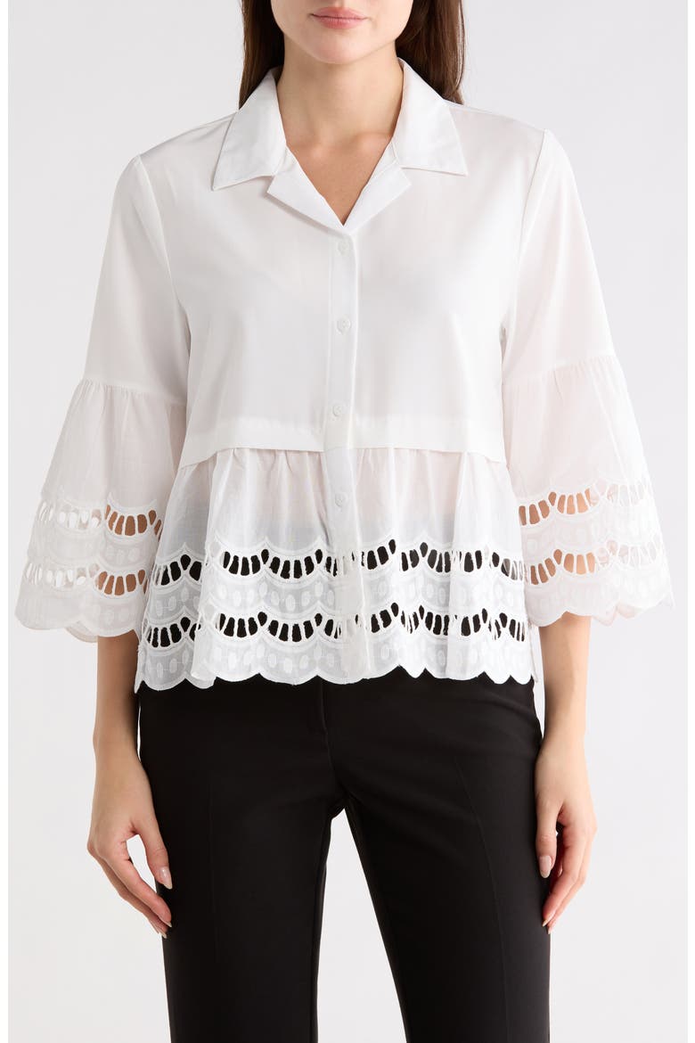 Crochet Hem Button-Up Shirt, Main, color, WHITE