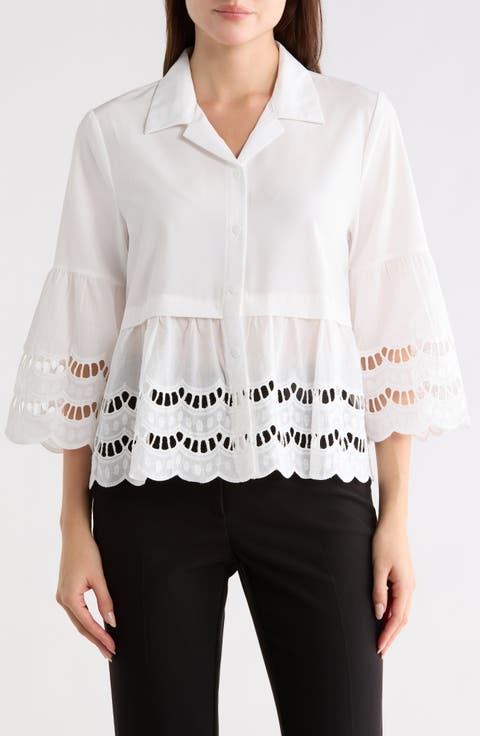 Crochet Hem Button-Up Shirt