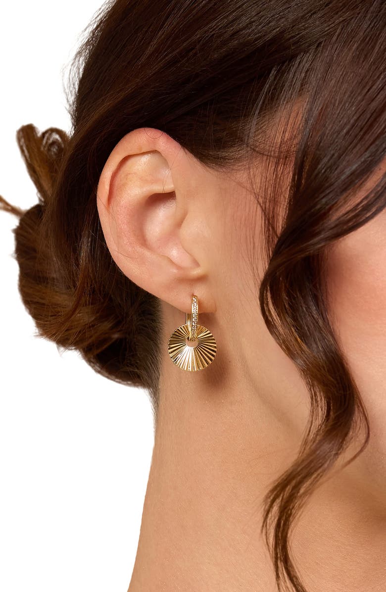 ATHRA LUXE Dolce Sole Fluted Round Drop Huggie Hoop Earrings, Alternate, color, Gold