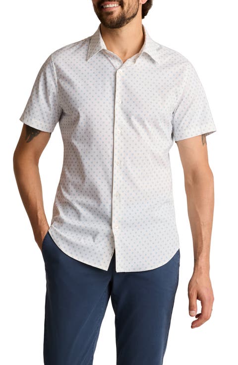 Geo Print Tech Short Sleeve Button-Up Shirt