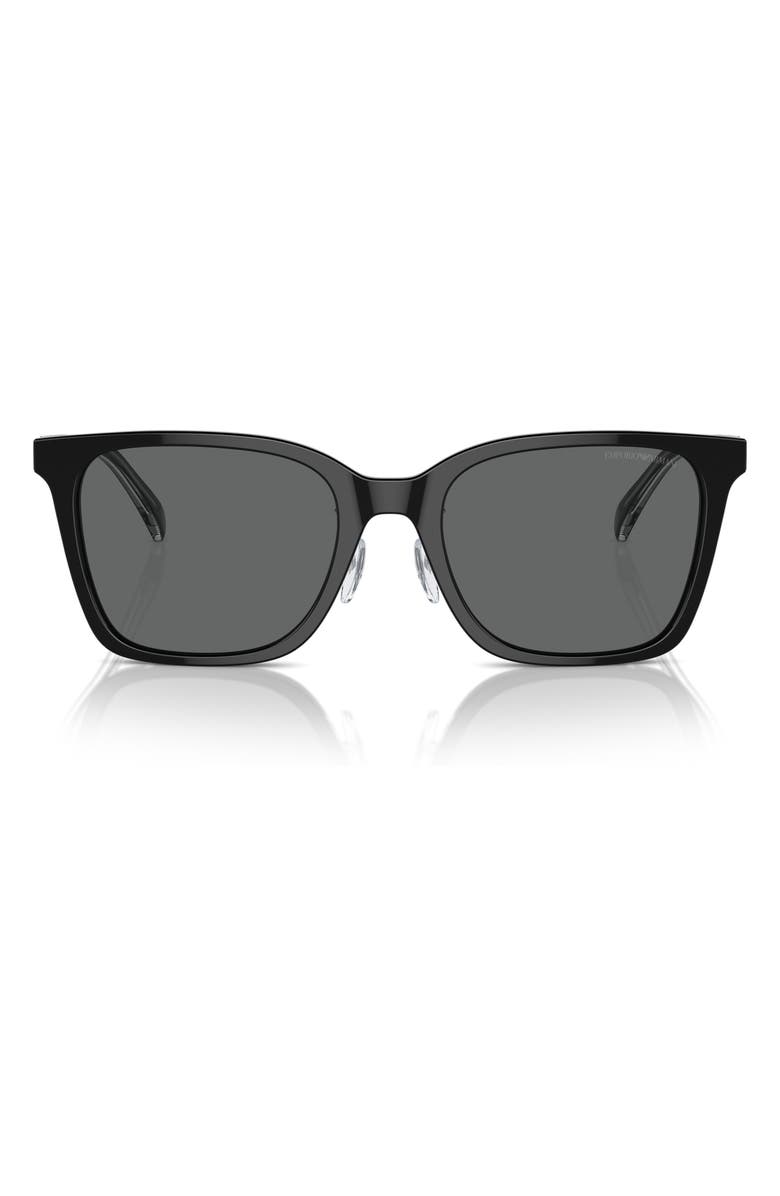 Emporio Armani 55mm Square Sunglasses, Main, color, Shiny Black / Dark Grey