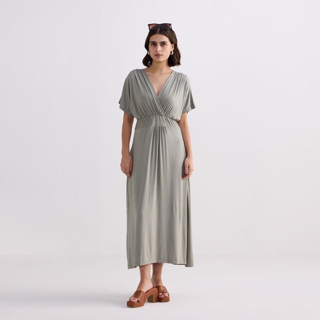 Reistor Women's Green Flowy A-line Maxi Dress With Side Slits In Light Olive In Light Olvie