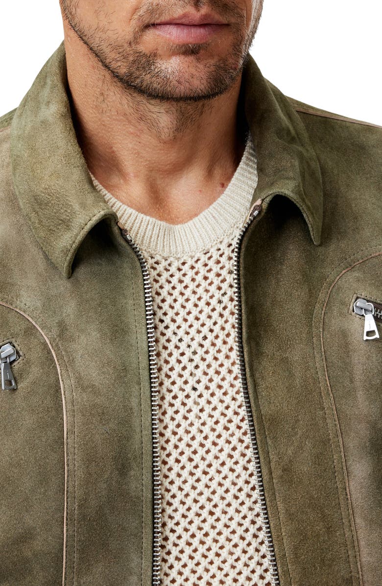 John Varvatos Brian Sheepskin Suede Zip Trucker Jacket, Alternate, color, 