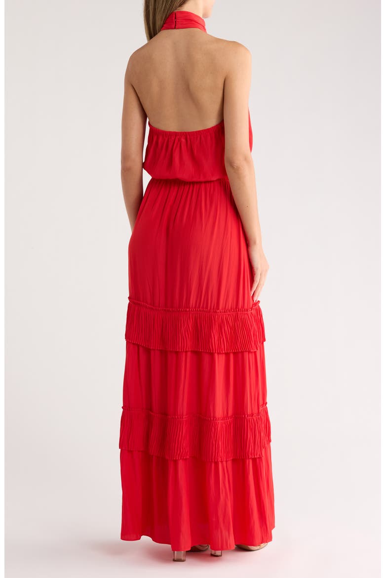 Genevieve Halter Neck Tiered Maxi Dress, Alternate, color, FLAME