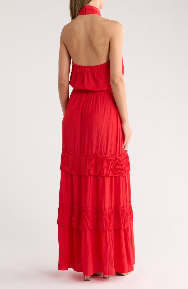 Ramy Brook Genevieve Halter Neck Tiered Maxi Dress, Alternate, color, Flame