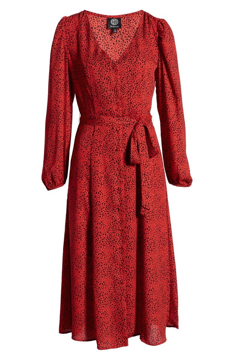 Bobeau Dotted Long Sleeve Midi Dress, Alternate, color,