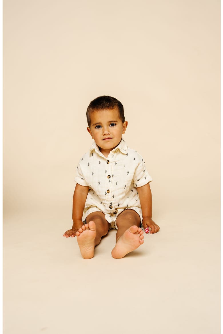 Cloud Cotton Muslin Button-Up Shirt & Shorts Set, Alternate, color, LIGHTNING BOLT