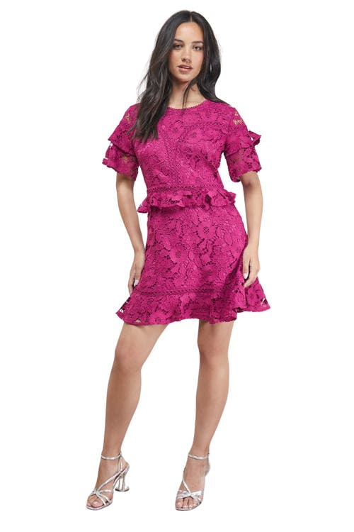 Oasis Lace Trim Detail Frill Sleeve Mini Dress In Pink