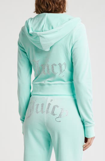 Bling Crop Recycled Polyester Blend Velour Hoodie