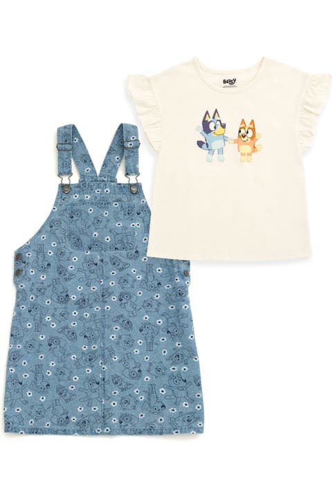 2-Piece Tee and Denim Overall Dress Set