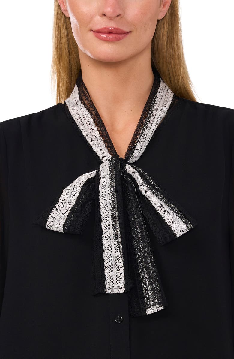 CeCe Lace Tie Neck Long Sleeve Button-Up Shirt, Alternate, color, 