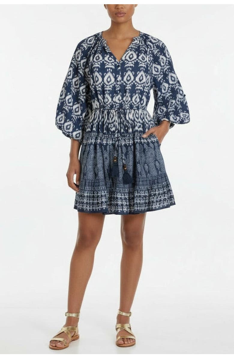 Change of Scenery Sam Balloon Sleeve Elastic-Waist Mini Shirtdress, Main, color, Tivara Ikat