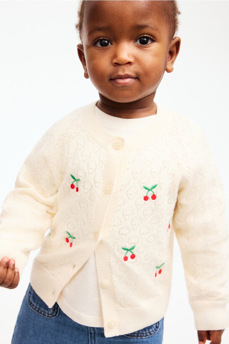 Embroidery-detail Cardigan, Alternate, color, Light beige/cherries