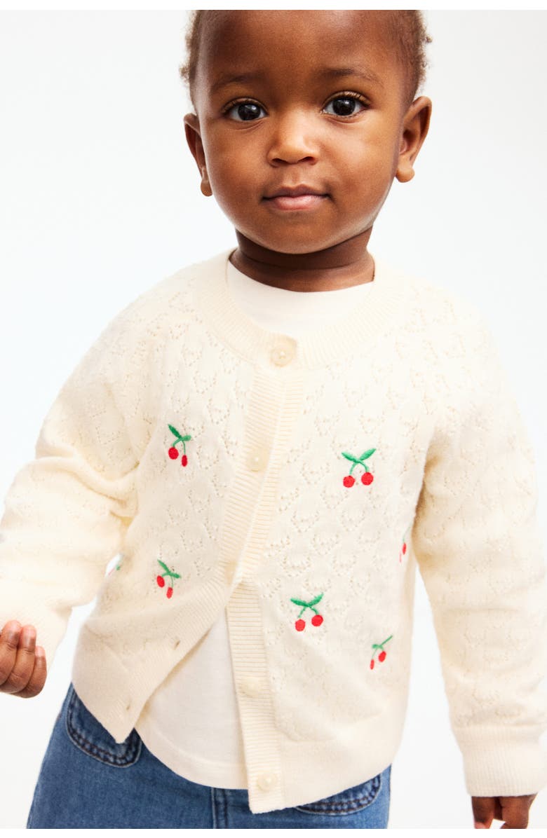 H&M Embroidery-detail Cardigan, Alternate, color, Light Beige/Cherries