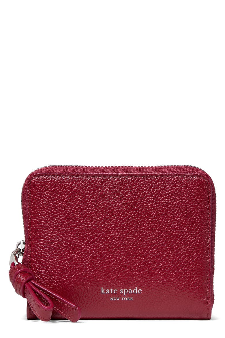 loop small pebbled leather zip wallet, Main, color, RED JAM