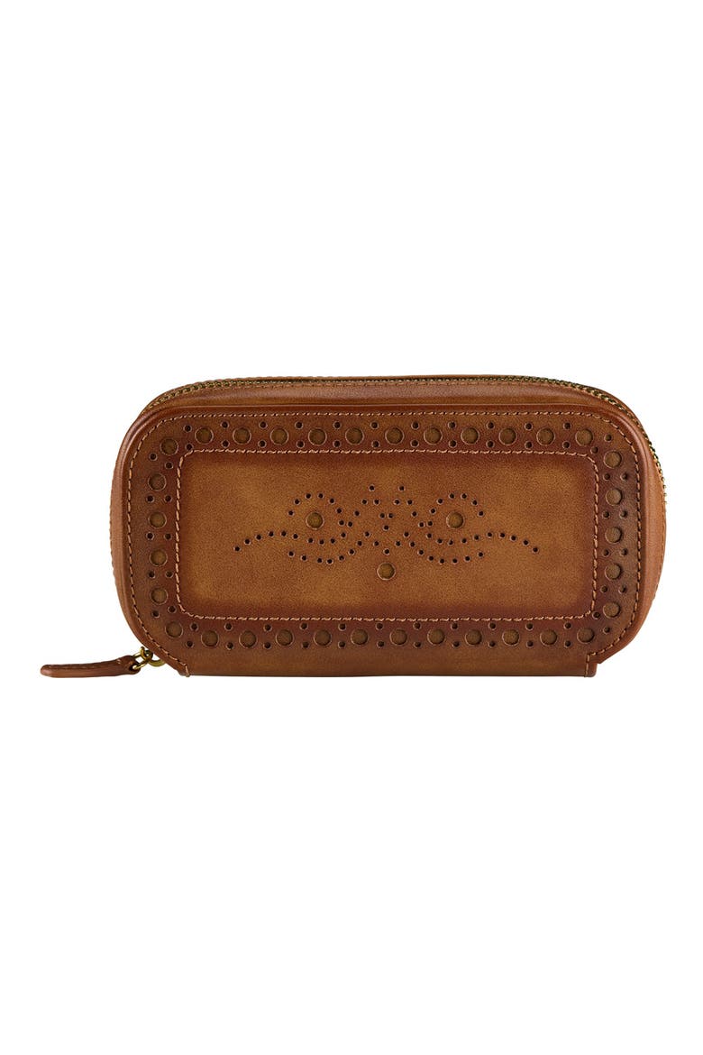 Brogue 2 Piece Watch Zip Case, Main, color, Burnished Brown