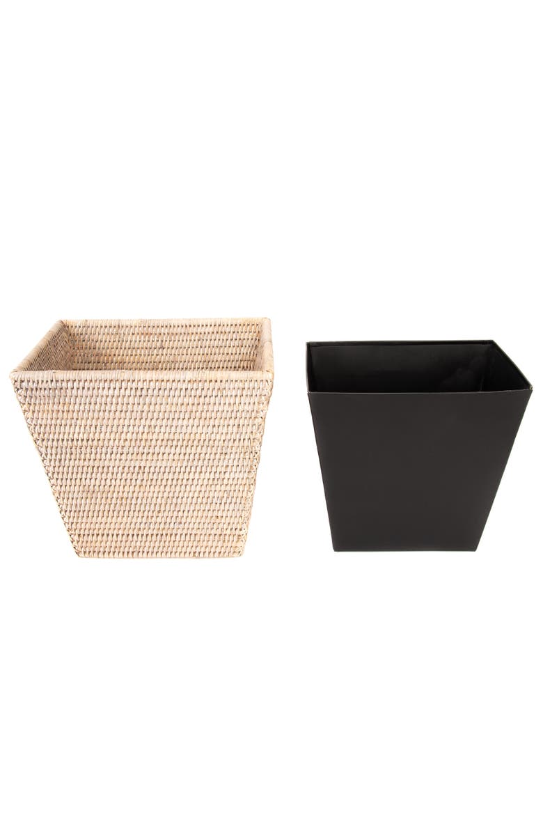 Rectangular Tapered Rattan Waste Basket, Alternate, color, White Wash