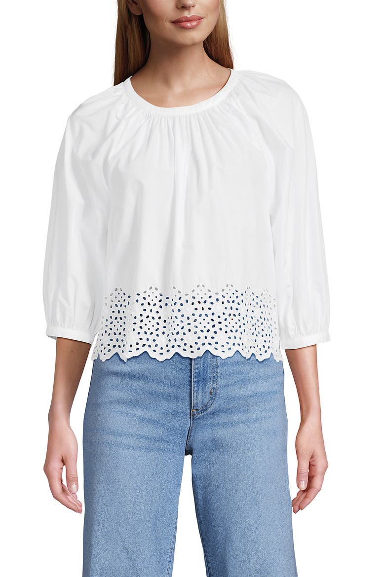 Gathered Eyelet Top, Main, color, White
