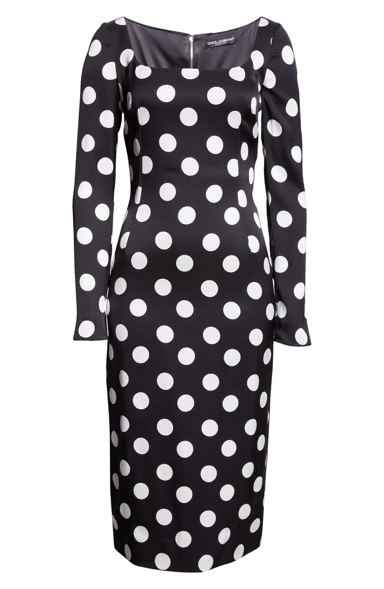 Dolce&Gabbana Polka Dot Long Sleeve Charmeuse Sheath Dress, Alternate, color, 
