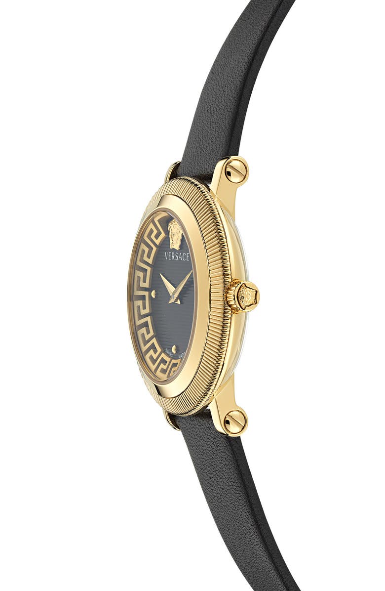 Versace Greca Flourish Leather Strap Watch, 35mm, Alternate, color,