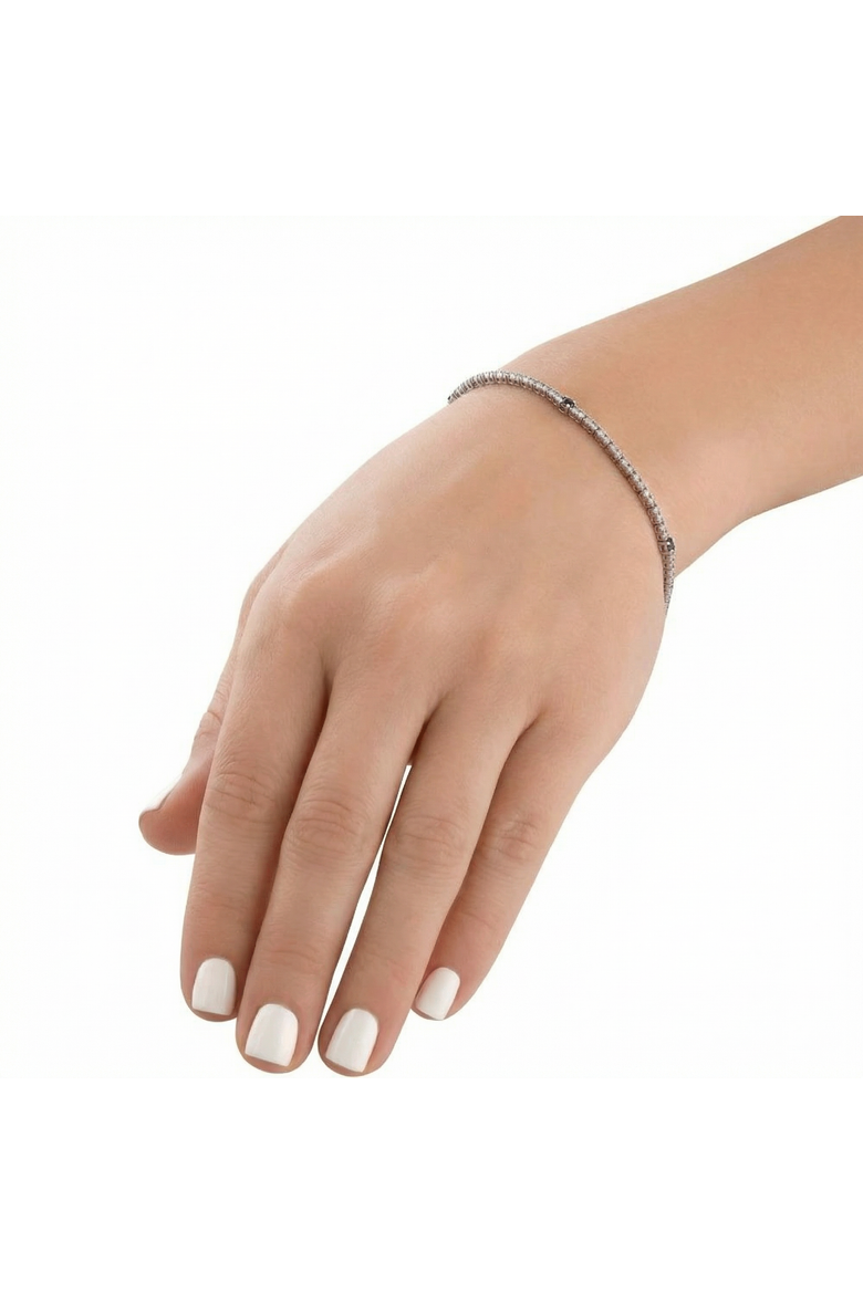 1 1/10 Ct Diamond & Blue Sapphire Tennis Bracelet 14k Gold 7" Lab Grown, Alternate, color, 14k White Gold